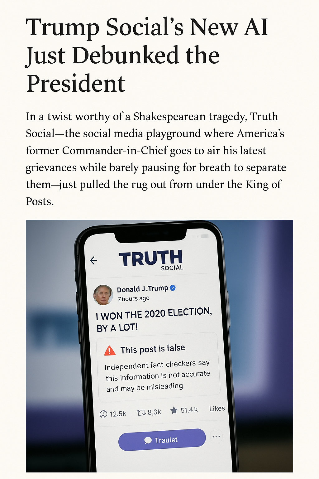 Trump Social’s New AI Just Debunked the President