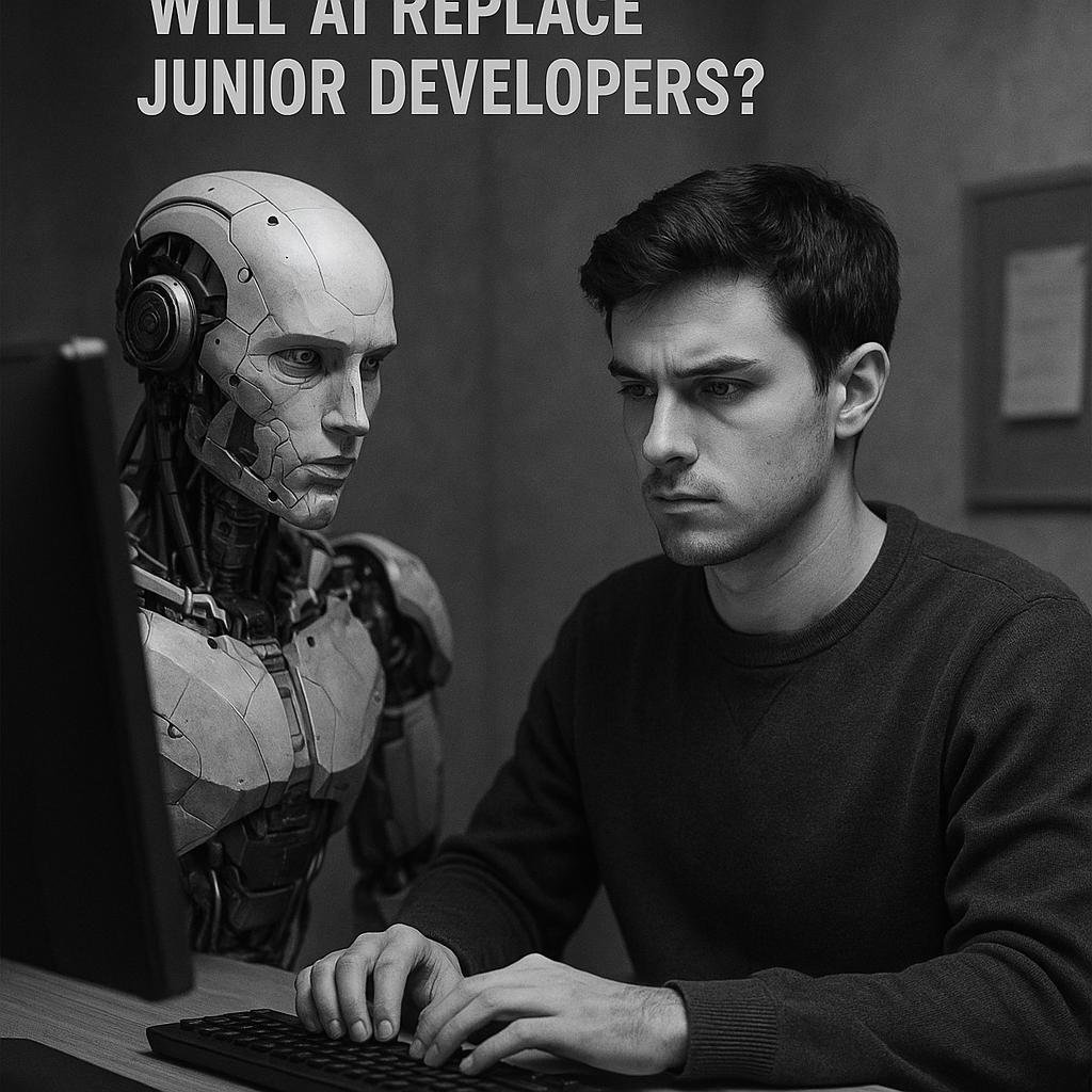 The Future of Software Engineering: Will AI Replace Junior Developers? realistic photo of, award winning photograph, 50mm black and white