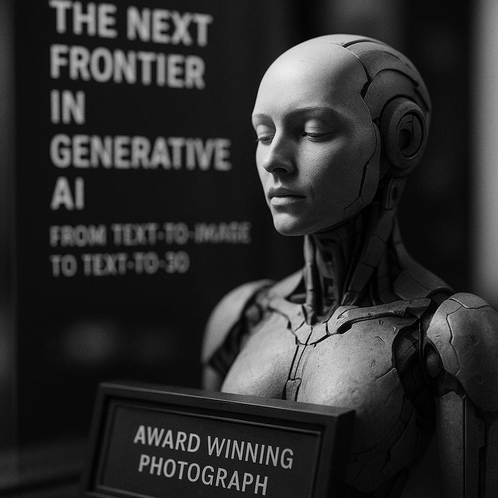 The Next Frontier in Generative AI: From Text-to-Image to Text-to-3D realistic photo of, award winning photograph, 50mm black and white